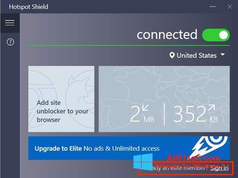 Screenshot Hotspot Shield für Windows 8.1