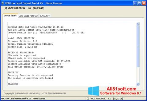 Screenshot HDD Low Level Format Tool für Windows 8.1