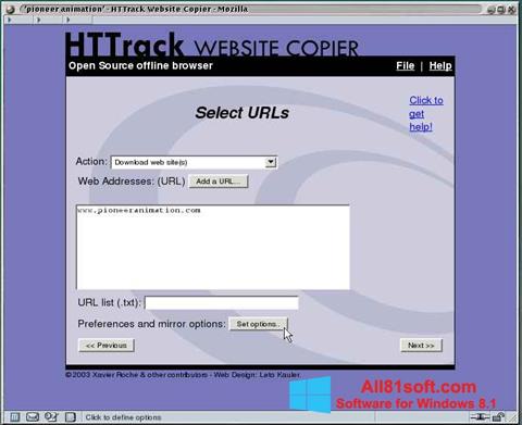 Screenshot HTTrack Website Copier für Windows 8.1
