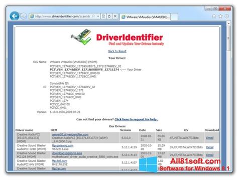 Screenshot Driver Identifier für Windows 8.1