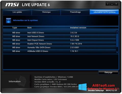Screenshot MSI Live Update für Windows 8.1
