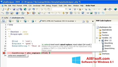 Screenshot phpDesigner für Windows 8.1