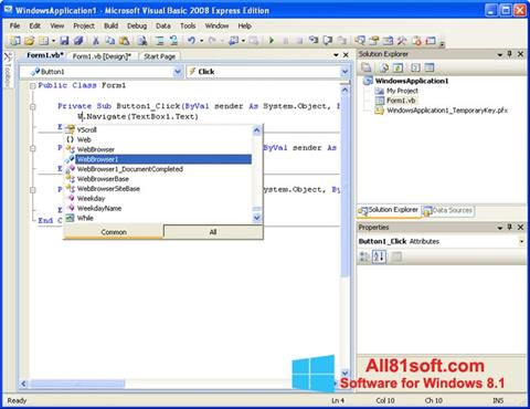 Screenshot Microsoft Visual Basic für Windows 8.1