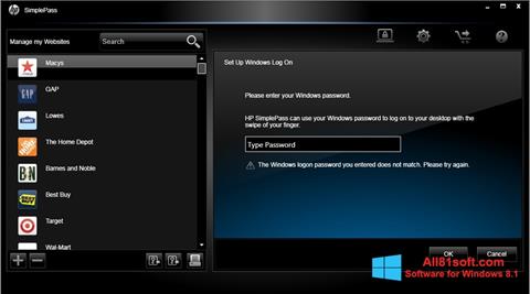 Screenshot HP SimplePass für Windows 8.1