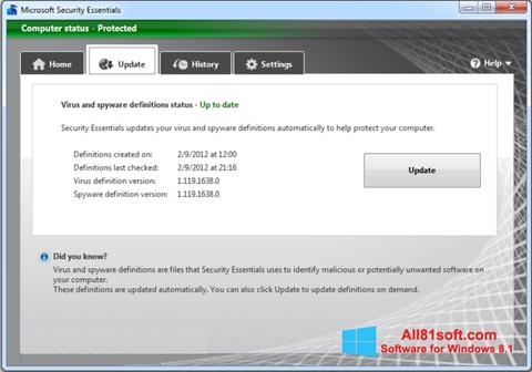Screenshot Microsoft Security Essentials für Windows 8.1