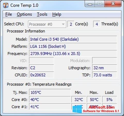 Screenshot Core Temp für Windows 8.1