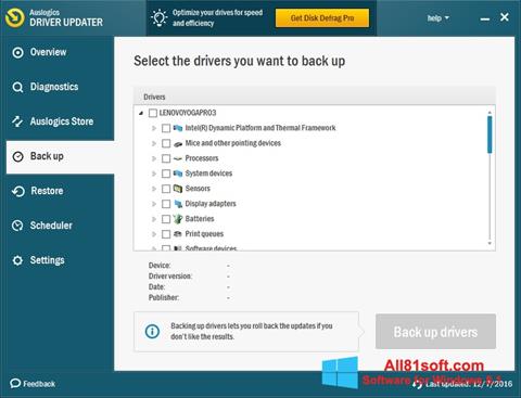Screenshot Auslogics Driver Updater für Windows 8.1